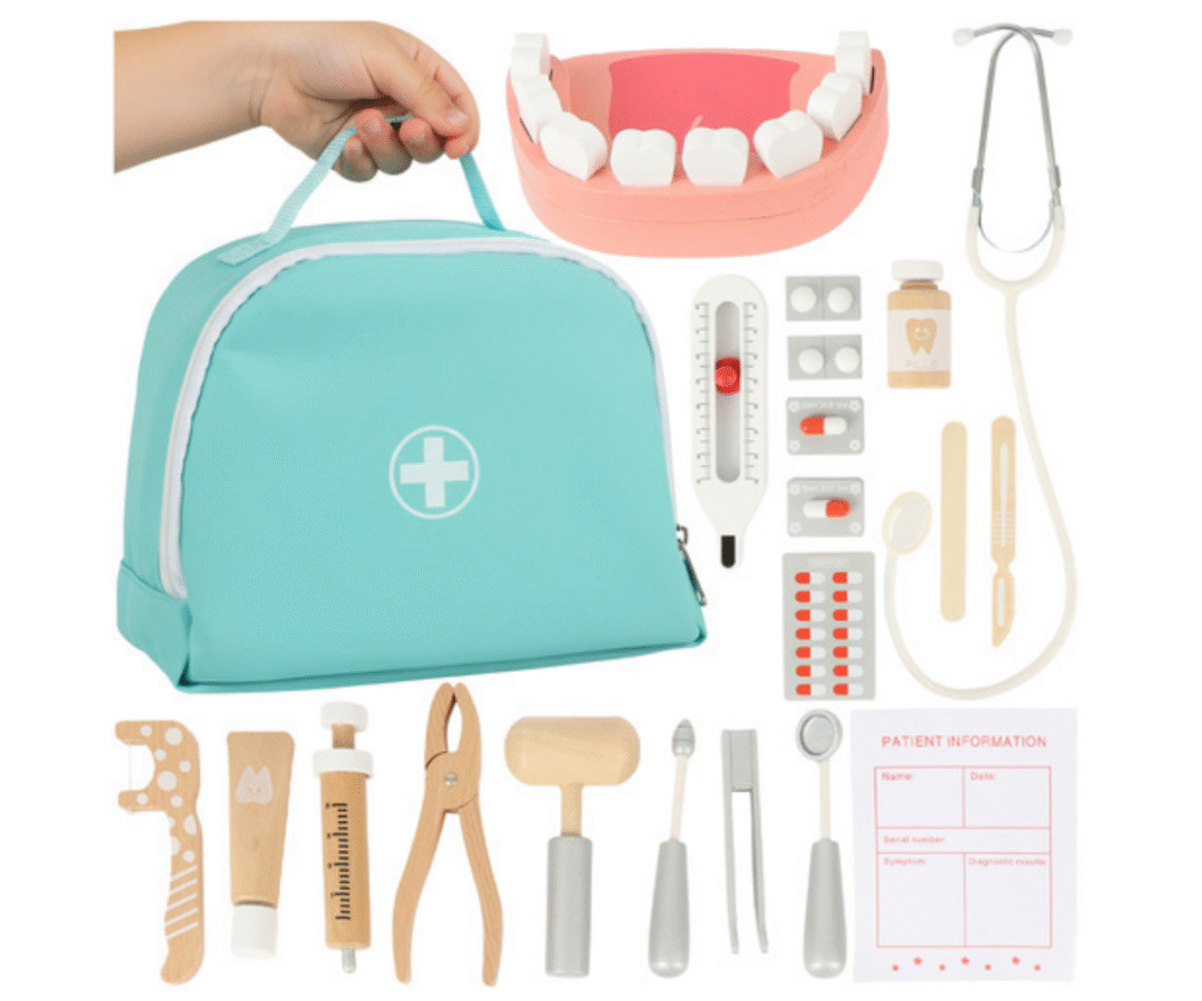 Kruzzel Little Doctor hambaarsti mängukomplekt avatud arstikotiga ja kõigi 24 tarvikuga