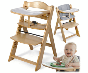 Naturaalne puidust Nukido Nelo söögitool koos eemaldatava kandikuga.