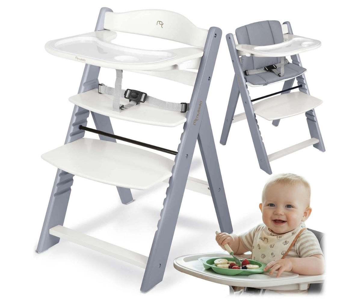 Hall puidust Nukido Nelo söögitool koos eemaldatava söögilauaga.