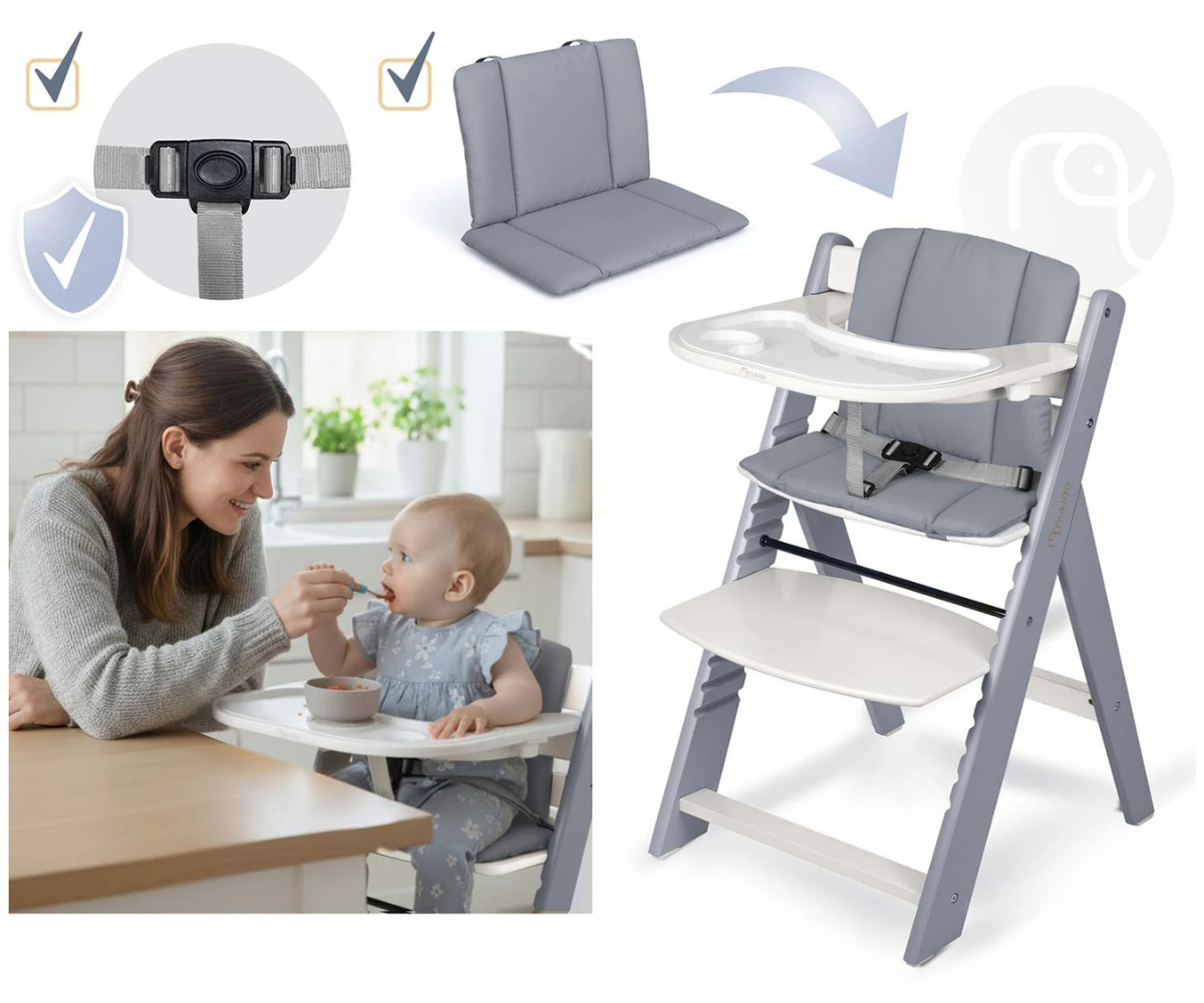 Söögitooli eesvaade, kus on näha hall pehme istmepadi.