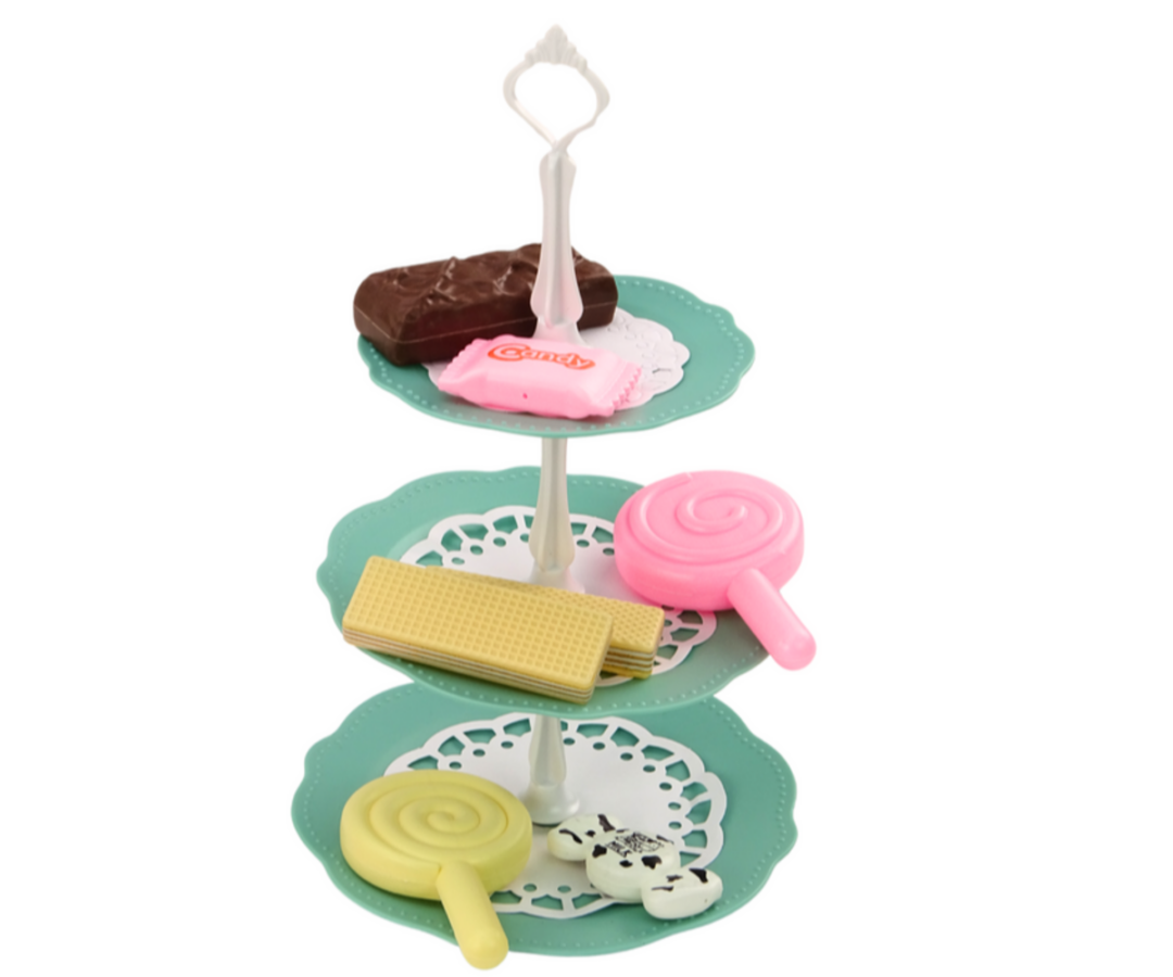 Kondiitri kohvikumängukomplekt maiustustega 25 osa, koos mitmesuguste värviliste maiustustega.