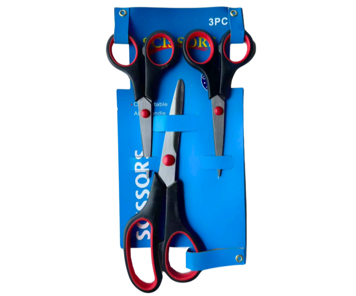 Kolm universaalset kääride komplekti, sobivad igapäevaseks kontorikasutuseks.