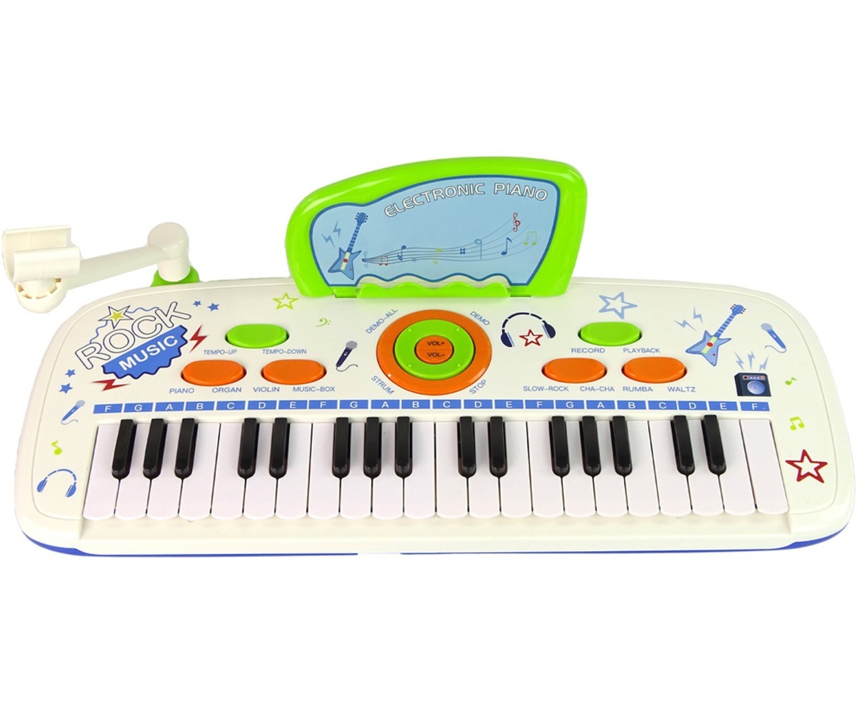 Mitme nurga alt vaade sinisele süntesaatorile, millel on USB ja MP3 toega.