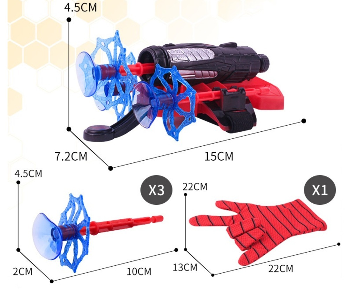 Võrguheitja kinnas 3 noolega – superkangelase mänguasi mõõtmetega