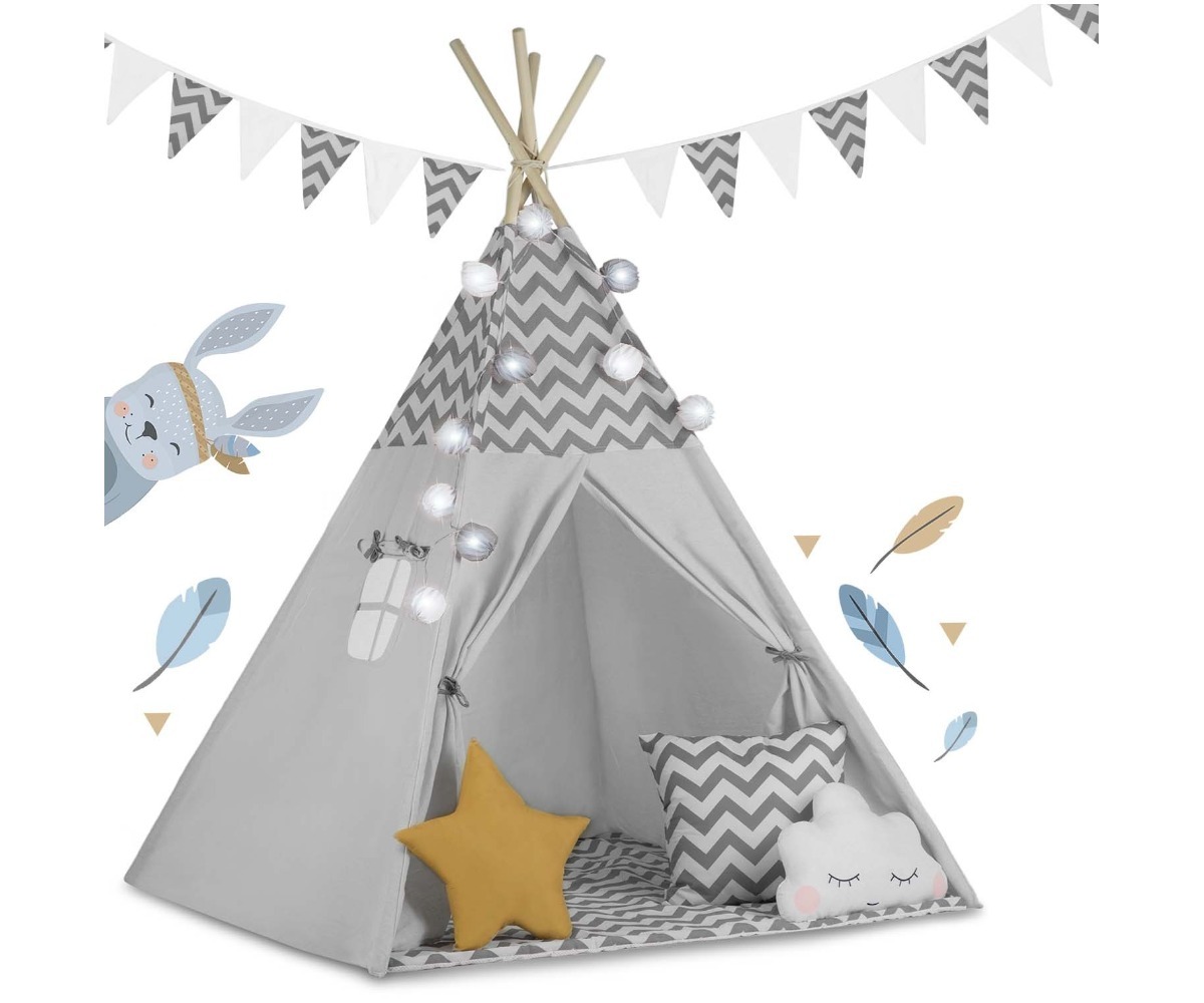 Laste tipi-telk tulekestega Nukido - hall, koos mängulementidega ja seiklusliku kujundusega.