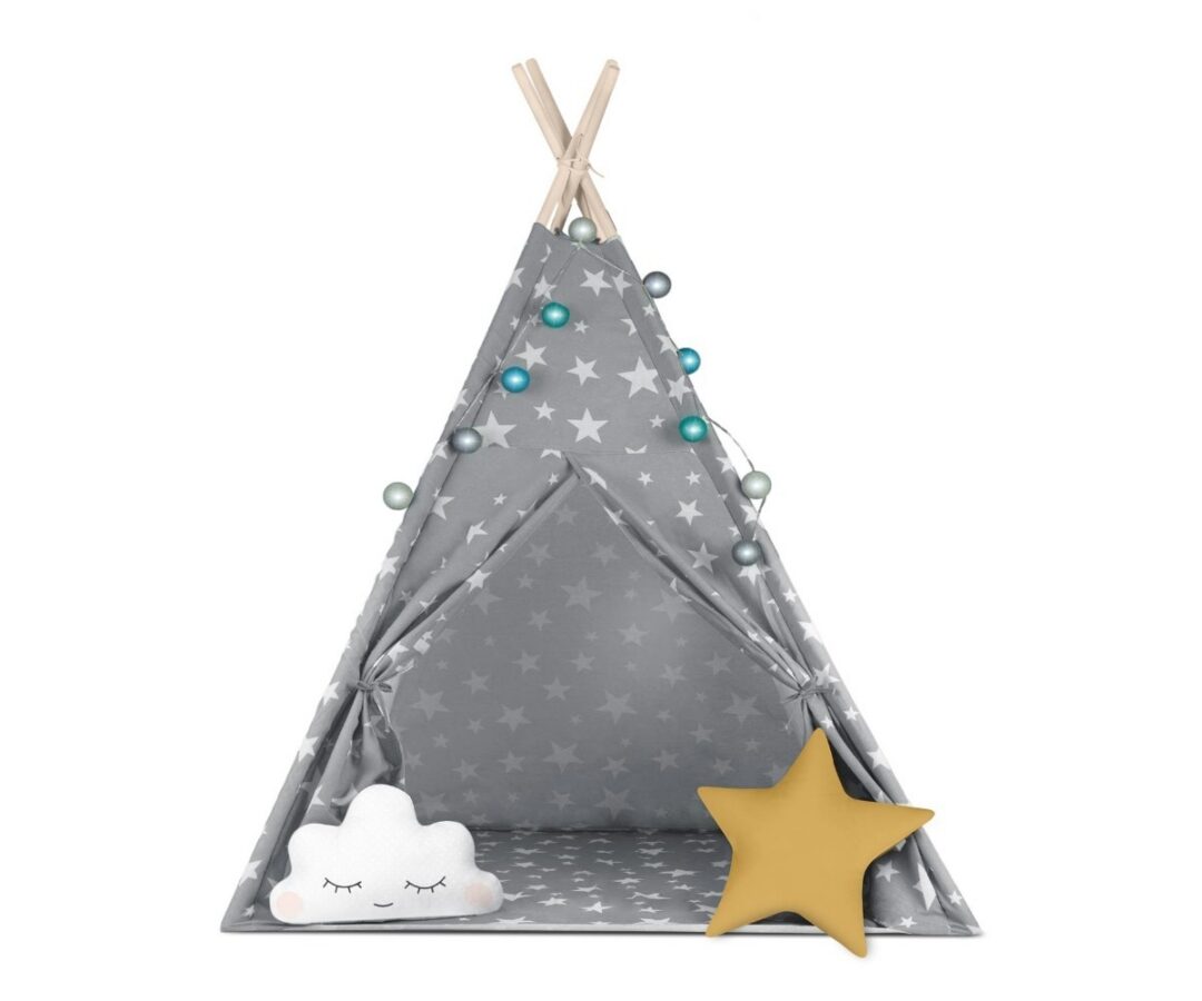 Laste tipi-telk tulekestega Nukido hall,tähedetailid ja pehmed padjad