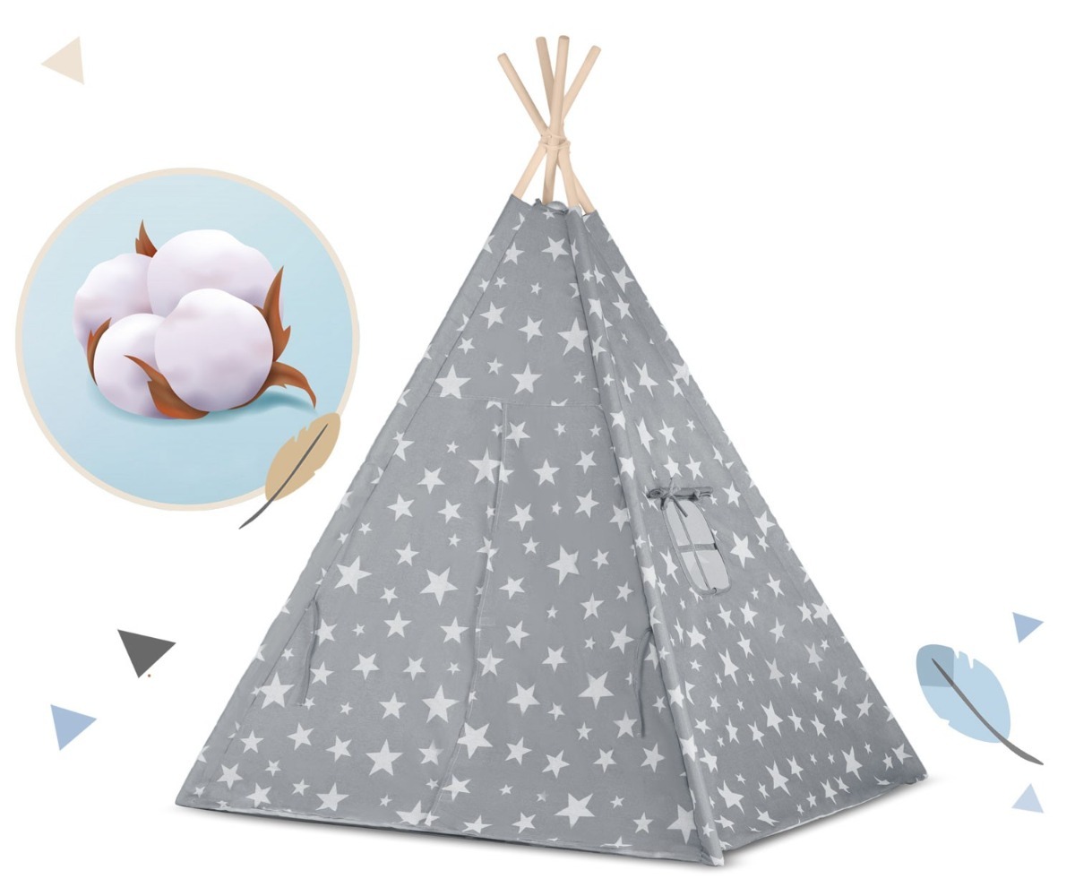 Laste tipi-telk tulekestega Nukido hall, tähistaeva kujundus