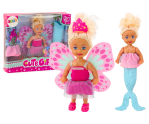 Mini nukk 2in1 – merineitsi ja haldjas, mänguasi kaunistatud tiibadega.