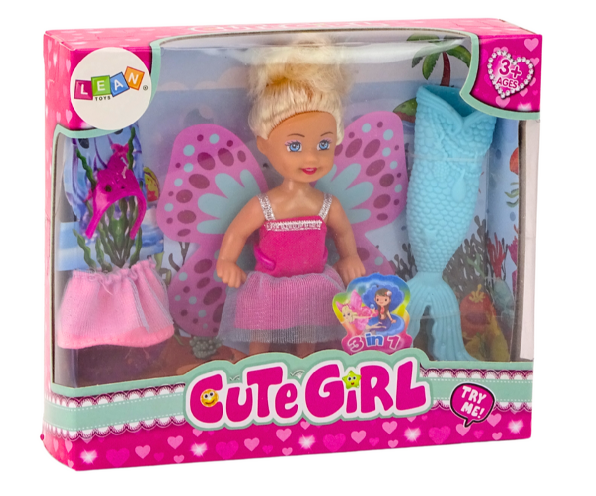 Mini nukk 2in1 – merineitsi ja haldjas, komplekt sisaldab nuku ja aksessuaare.