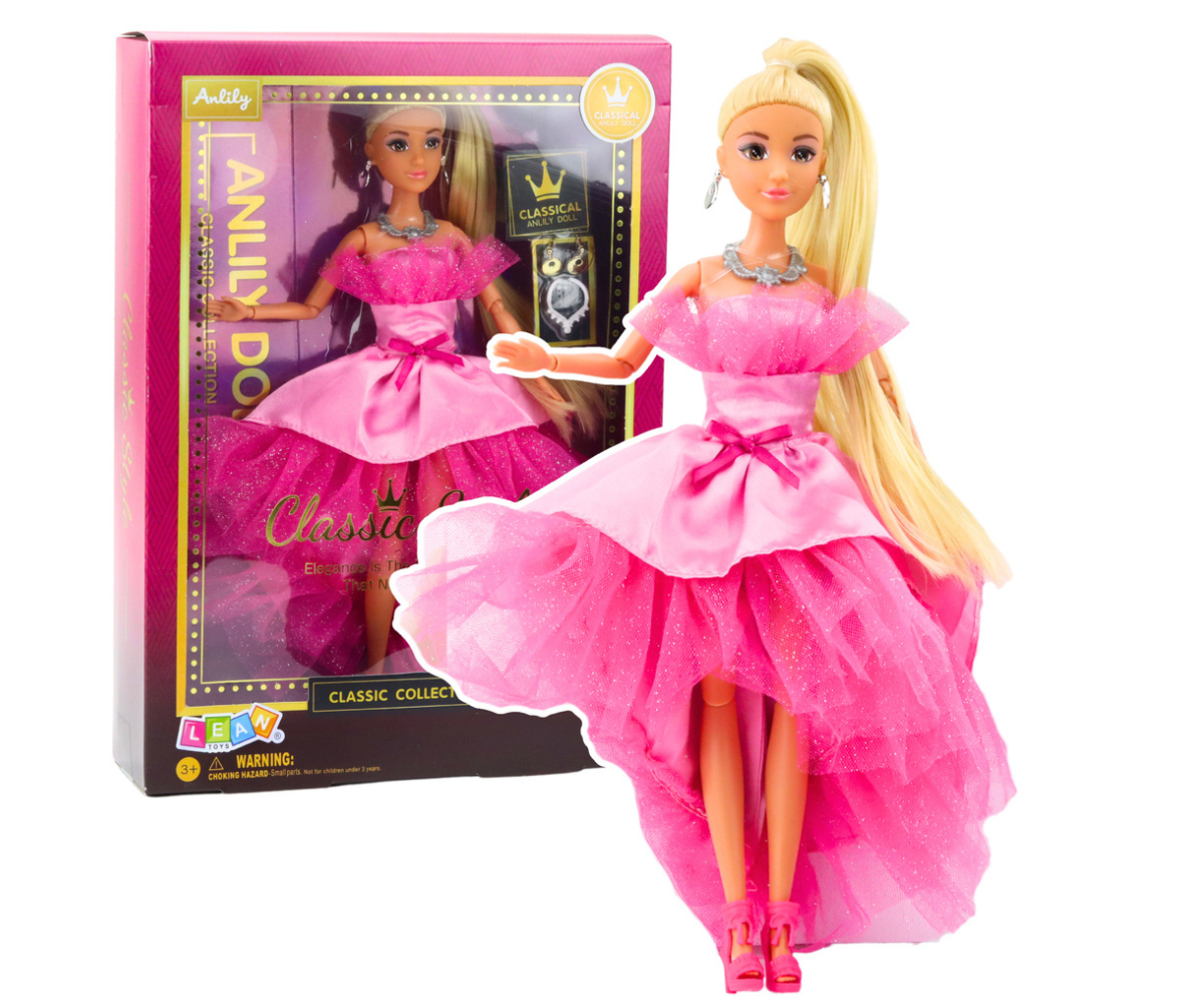 Anlily nukk roosas glitter-ballikleidis, eestvaade.