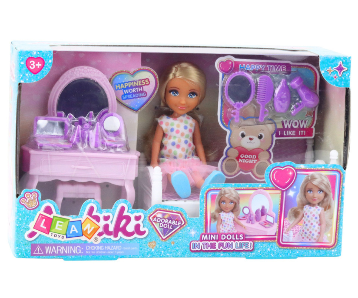 Anlily nukk koos voodi ja tualettlauaga – rollimänguks mõeldud mängukomplekt