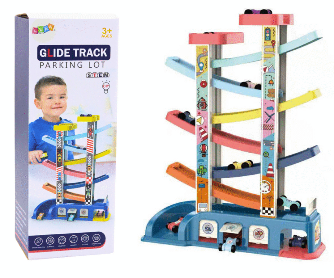 Värviline autode liumägi kuue väikese mänguautoga laste mängimiseks