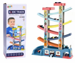 Värviline autode liumägi kuue väikese mänguautoga laste mängimiseks