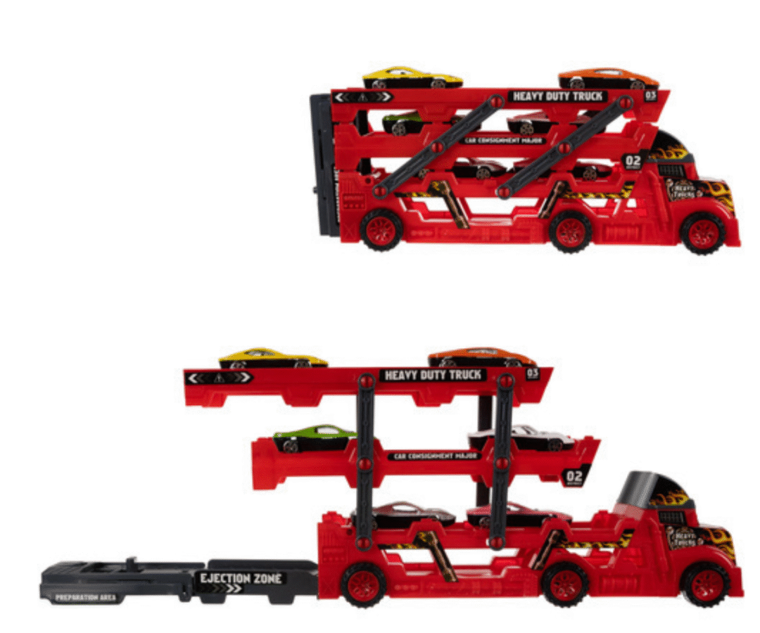 TIR-veok ja autod kasutusel mängus toas või õues.