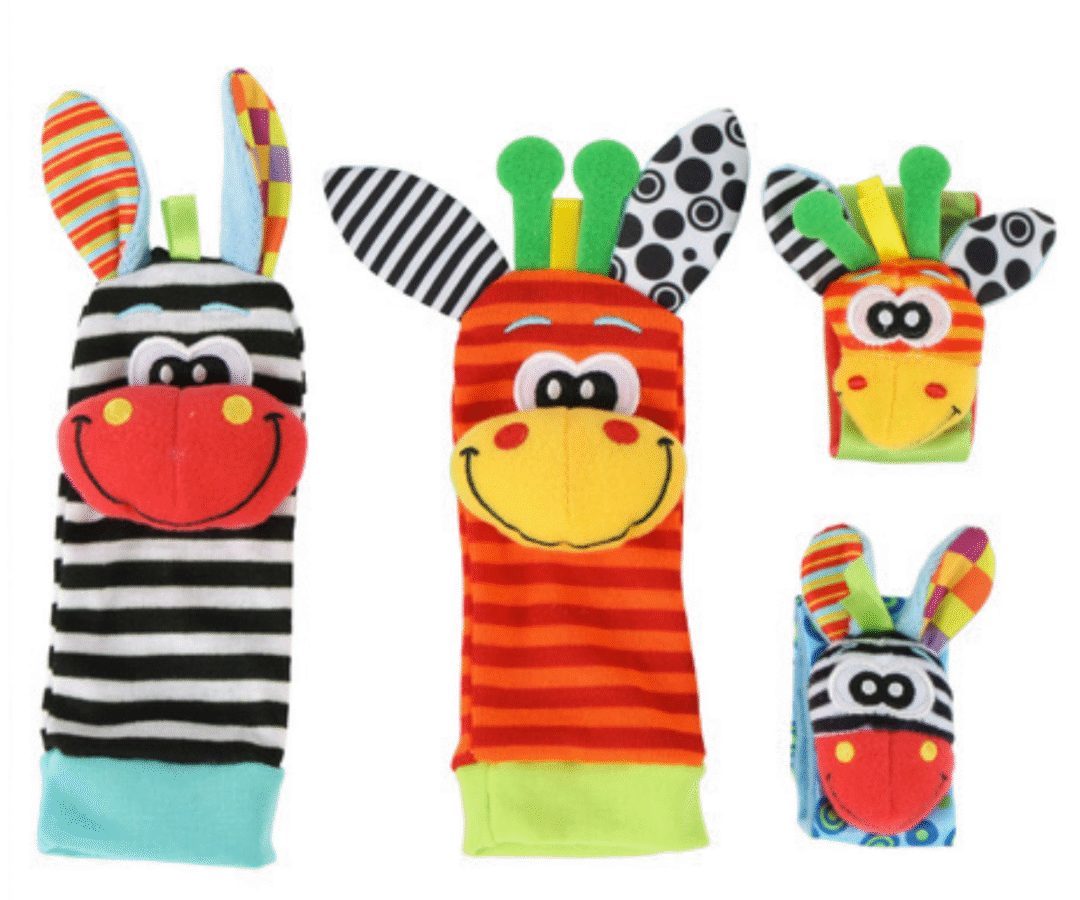 Beebi kõristiga käepaelad pehmete 3D-plüüslike loomadega.