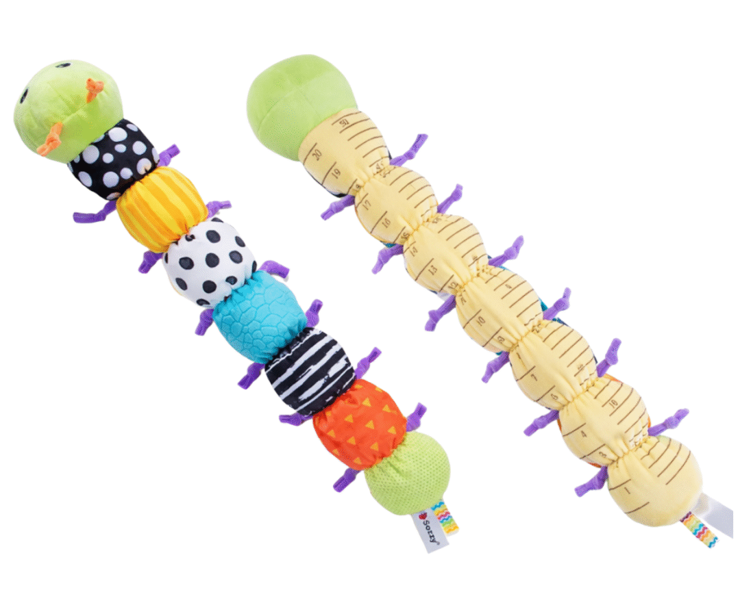 Beebi muusikaline plüüsmänguasi röövik kõhuli mängimiseks peegliga.