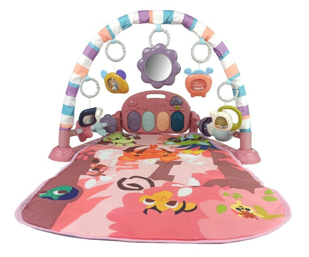 Roosa beebimatt klaveriga, heliefektidega sensoorne mänguala.