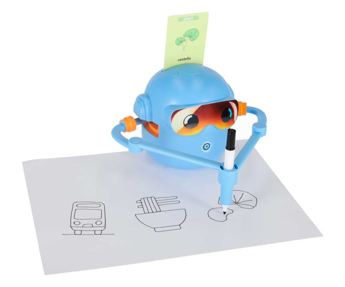 Robot koos kogu komplektiga – kaardid, markerid ja tarvikud.