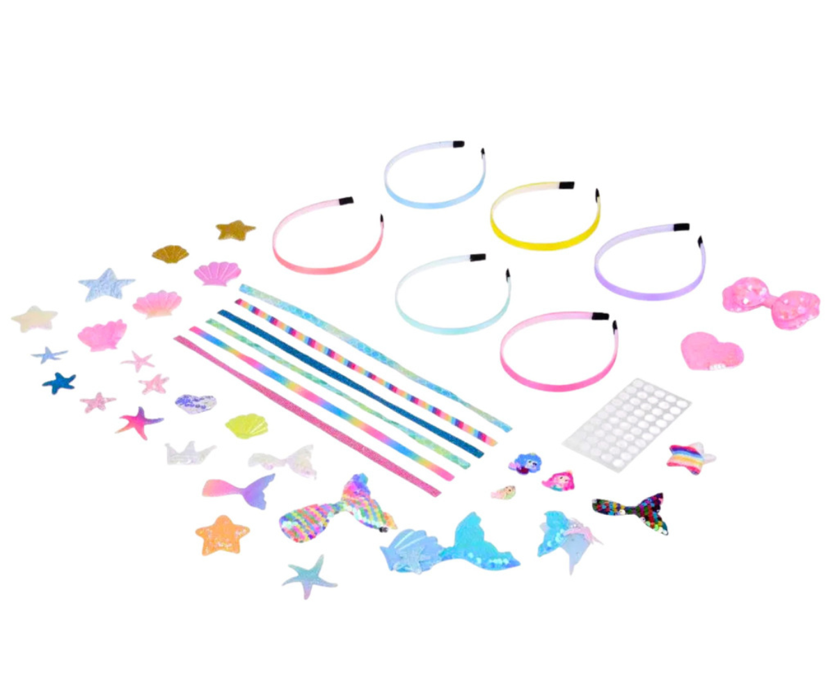 Pastelsetes toonides juuksevõrude loovkomplekt mereteemaliste kaunistustega