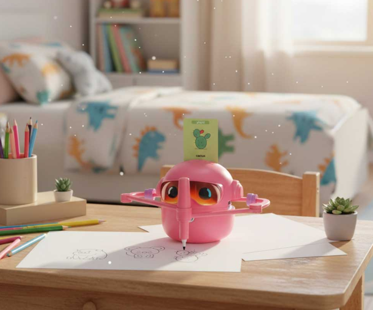 Lähivõte roboti joonistusmehhanismist töö ajal.