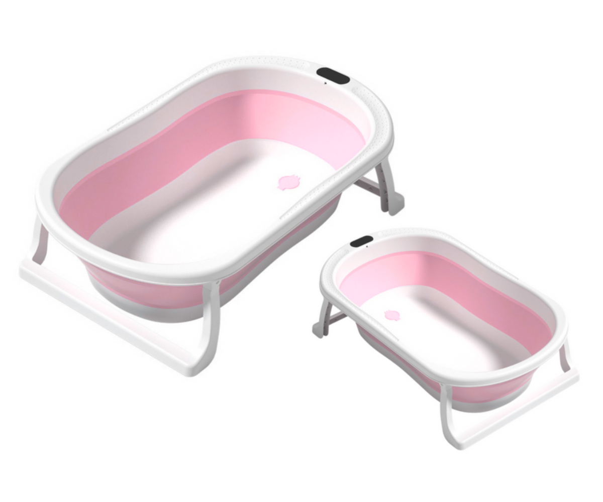 Roosa kokkupandav beebivann libisemisvastaste jalgadega