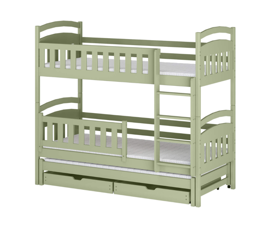 Kolmekohaline narivoodi Blanka 90x200cm voodikastidega oliiviroheline (esipiire eemaldatav)