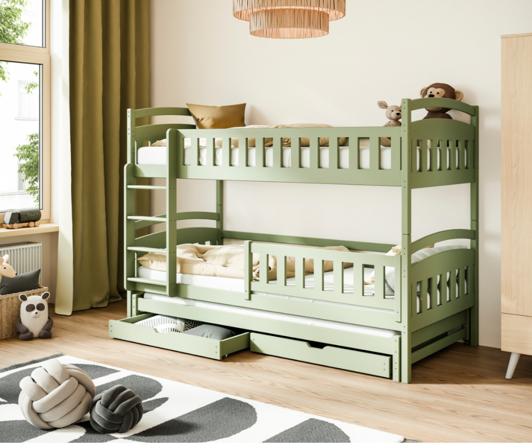 Kolmekohaline narivoodi Blanka 90x200cm voodikastidega oliiviroheline (esipiire eemaldatav)