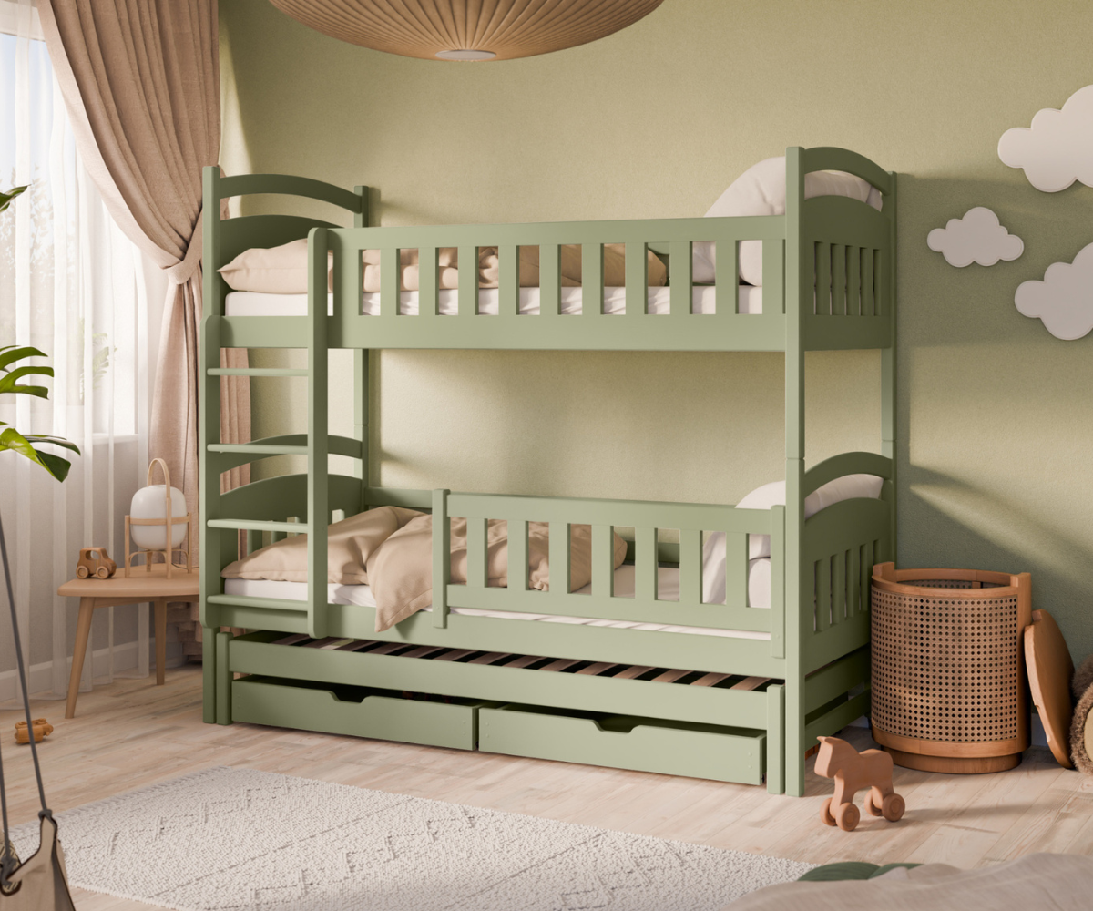 Kolmekohaline narivoodi Blanka 90x200cm voodikastidega oliiviroheline (esipiire eemaldatav)