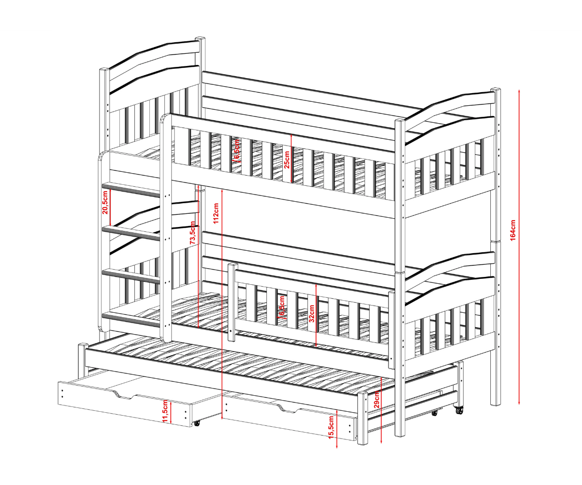 Kolmekohaline narivoodi Blanka 90x200cm voodikastidega oliiviroheline (esipiire eemaldatav)