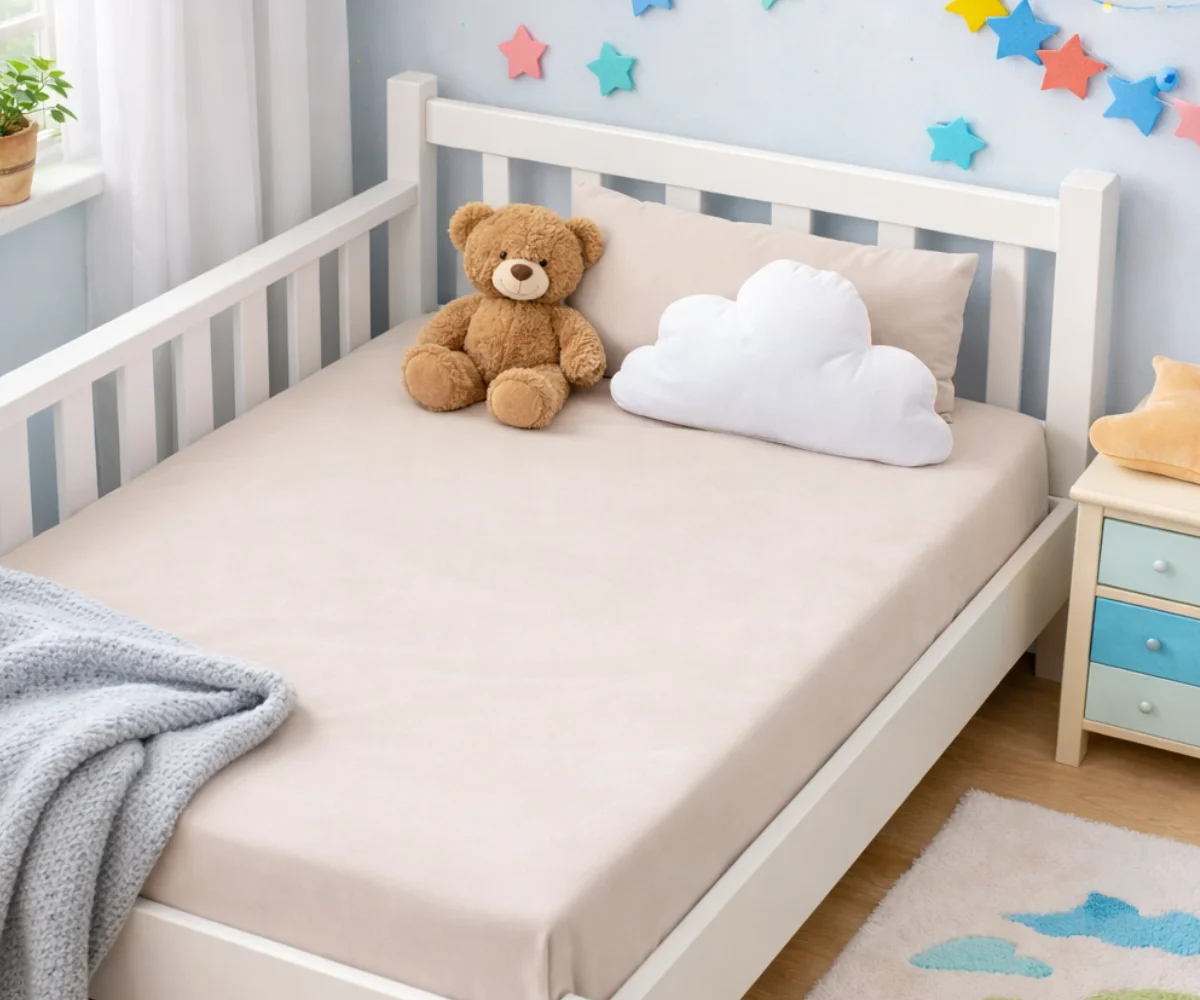 Kummiga voodilina 120x200 cm beež, 100% puuvill, OEKO-TEX