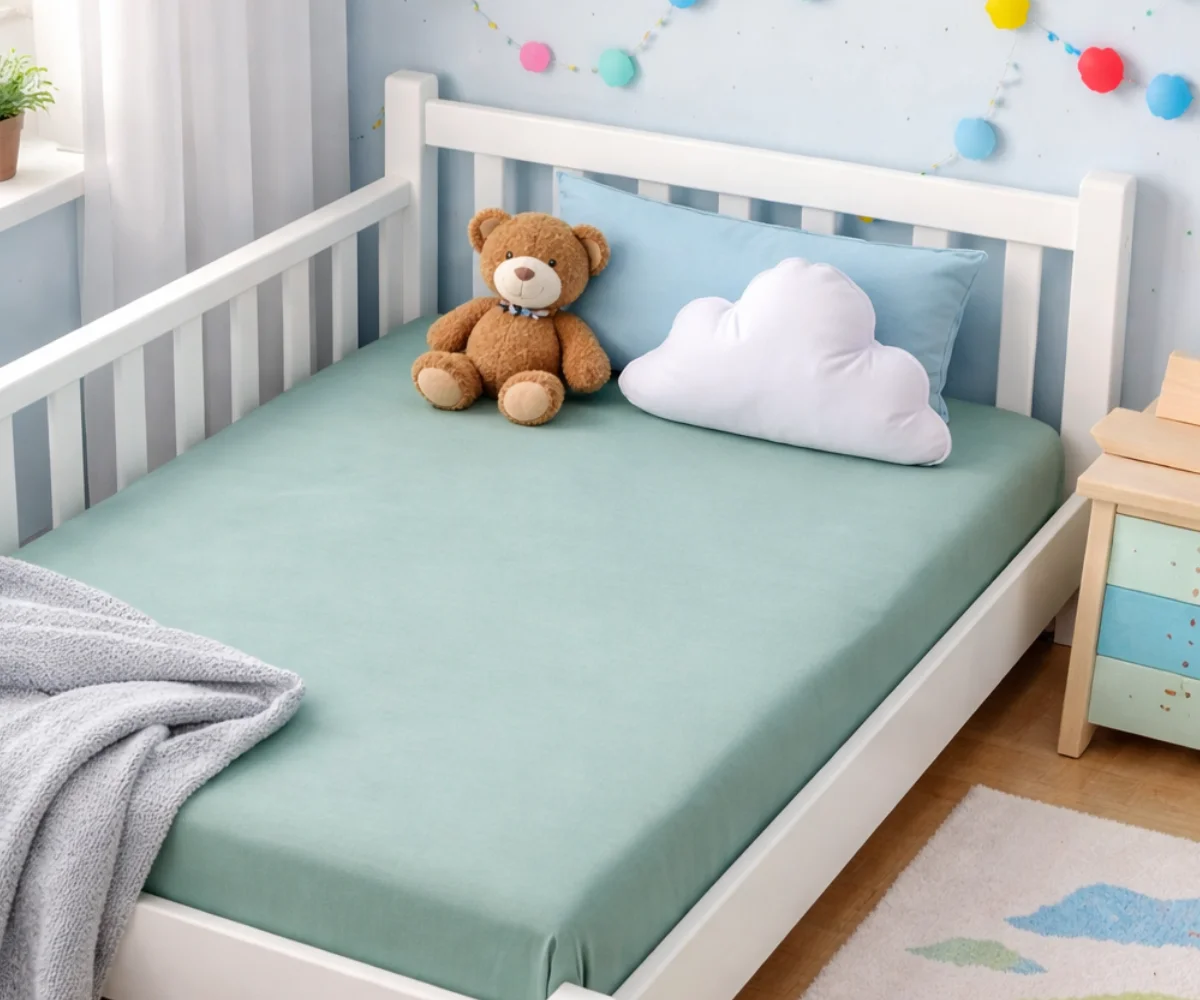 Kummiga voodilina 120x200 cm roheline, 100% puuvill, OEKO-TEX