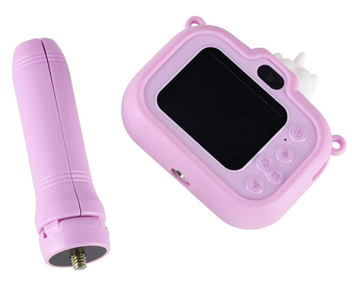 Laste digikaamera komplekt: kaamera, 64 GB mälukaart, kaardilugeja ja USB-kaabel.