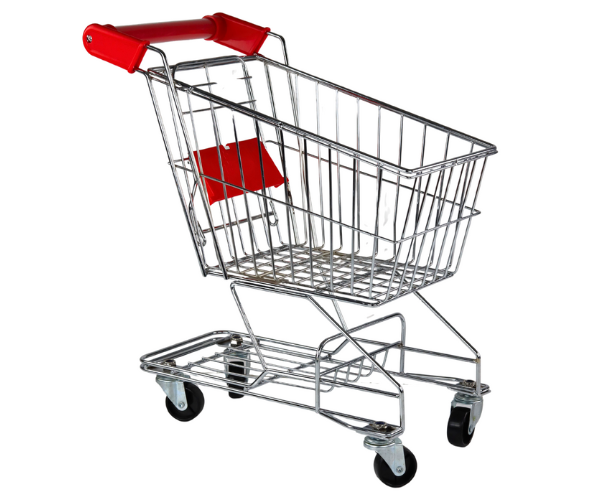 Laste ostukäru metallist korviga ja punaste käepidemetega