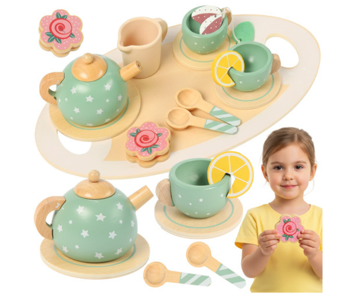 Kruzzeli roheline puidust teekomplekt lastele.