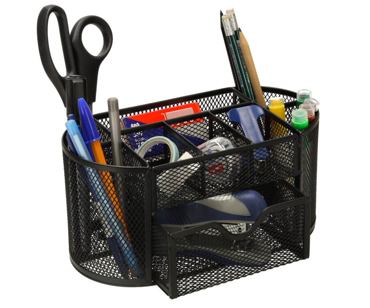 Must metallist lauakorraldaja pastakate, pliiatsite ja kirjaklambrite hoidmiseks