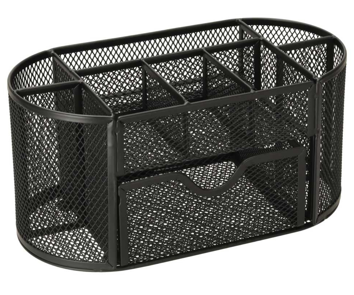 Kompaktne metallist lauakorraldaja sahtliga kontoritarvikute organiseerimiseks