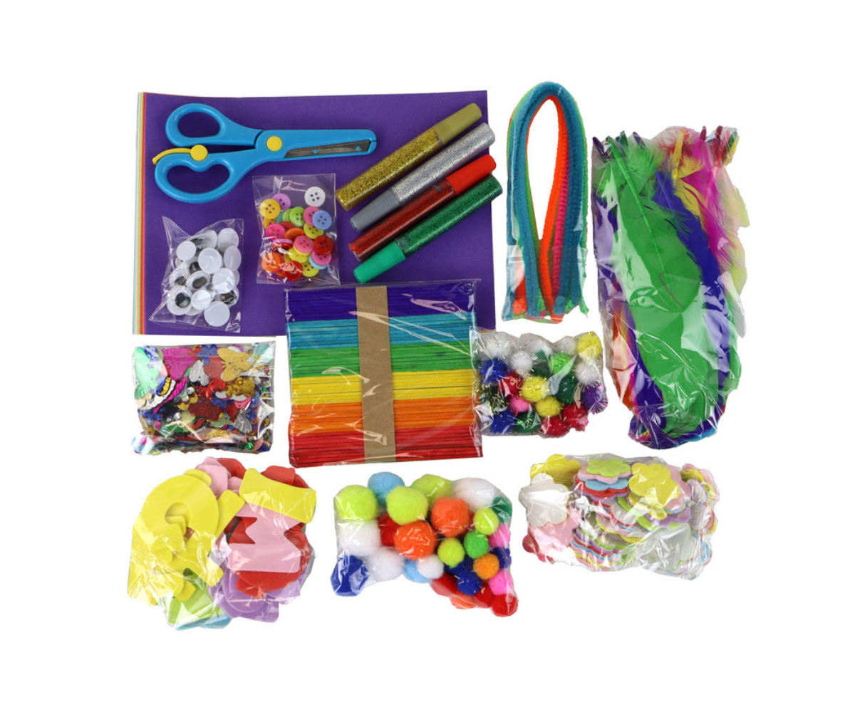 DIY loovkomplekt lastele – suled, pompom’id, litrid ja vahttähed