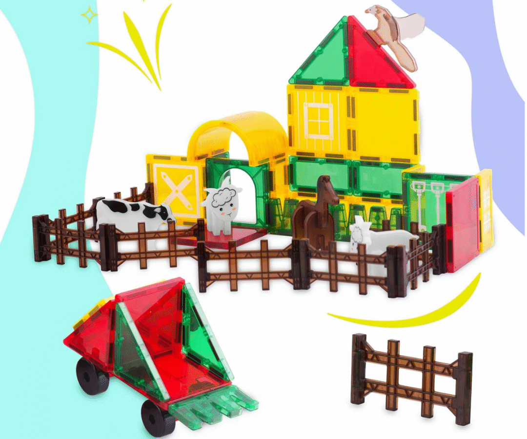 Värvilised magnetklotsid lastele farmiloomade ja hoonete ehitamiseks