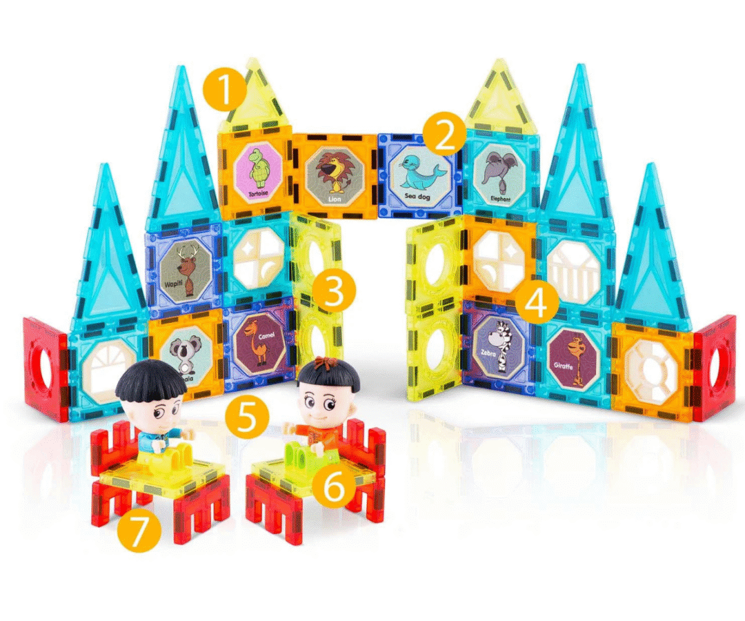 Värvilised magnetilised ehitusklotsid lastele erinevates kujudes