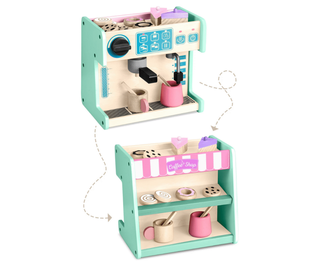 Kompaktne puidust mängukohvik lastele mündirohelises värvitoonis