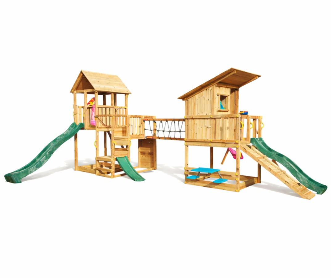 Mänguväljak Penthouse + Beach Hut + sild (naturaalne) kahe torniga