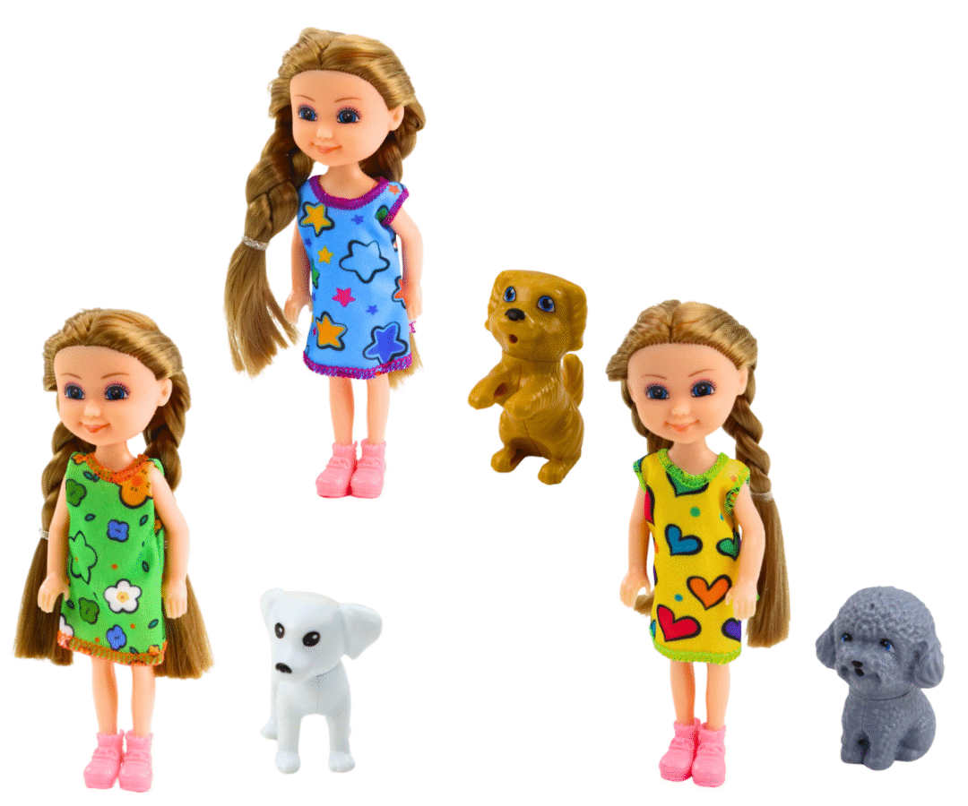 Mini nukk kleidis ja koer ühes pakendis, hea kingiidee lastele.