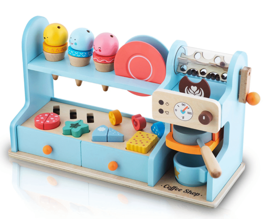 Laste puidust kohvikumäng jäätiste ja magustoitudega