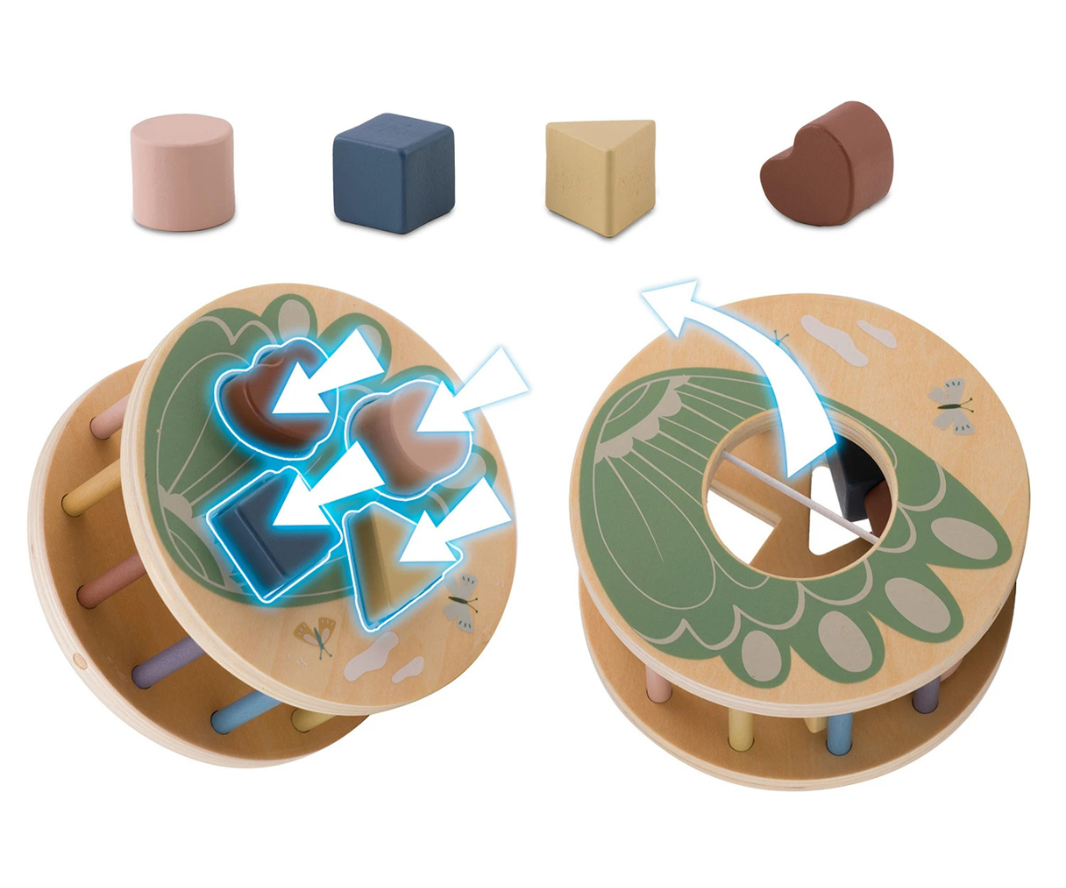 Järelveetav puidust mänguasi papagoi ratastel