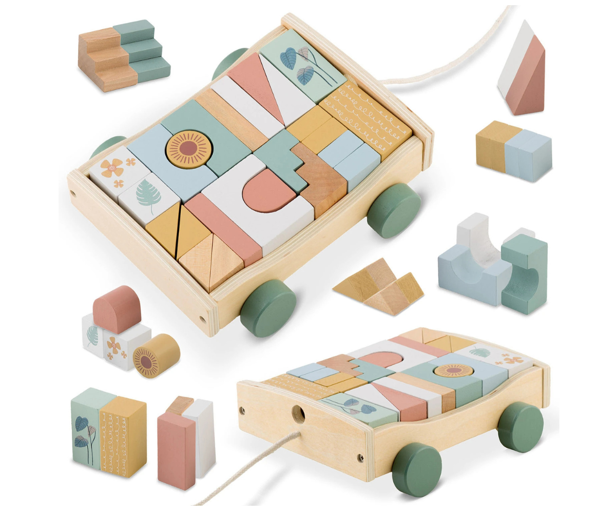 Puidust järelveetav mänguasi klotsidega Nukido NK-853