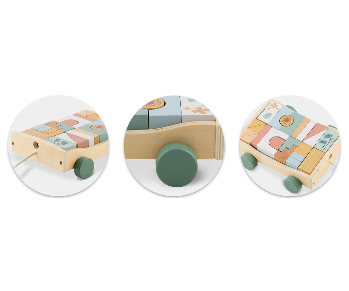 Nukido puidust mänguasi klotside ja nööriga järelvedamiseks