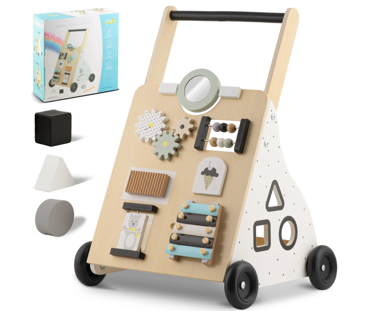 Puidust käimistugi Ricokids RK-875 eestvaates koos tegevuselementidega