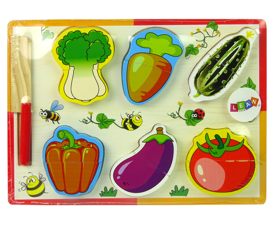 Puidust köögiviljade lõikamise komplekt LEAN Toys – tomat, kurk ja paprika