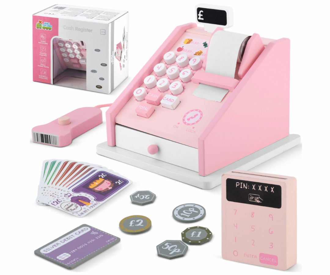 Puidust mängukassa Ricokids RK-868 koos rahatähtede ja müntidega