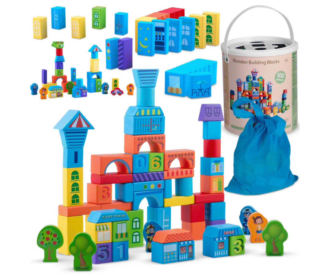 Puidust õppeklotside komplekt Ricokids RK-871 värviliste klotsidega